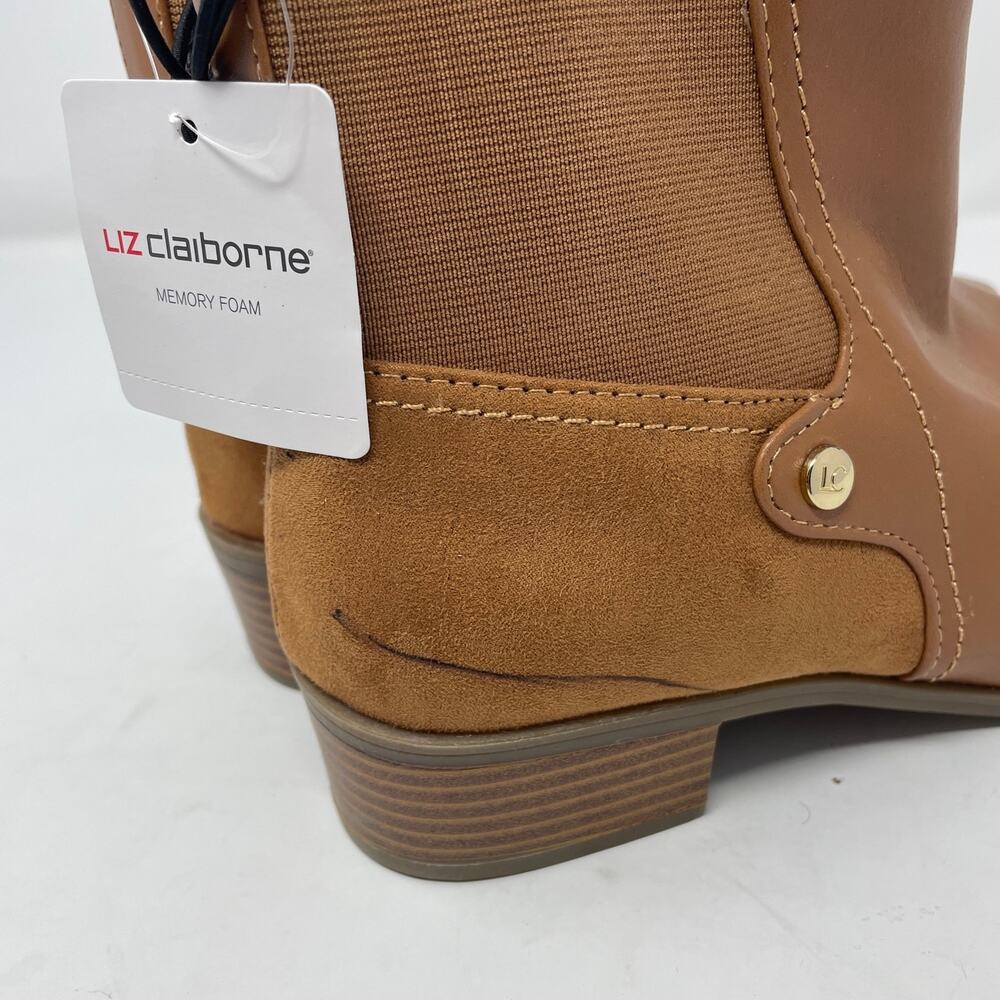 Liz Claiborne Barrington Boots 7 Brown Faux Leather Pointed Toe Stacked Heel - Picture 8 of 9